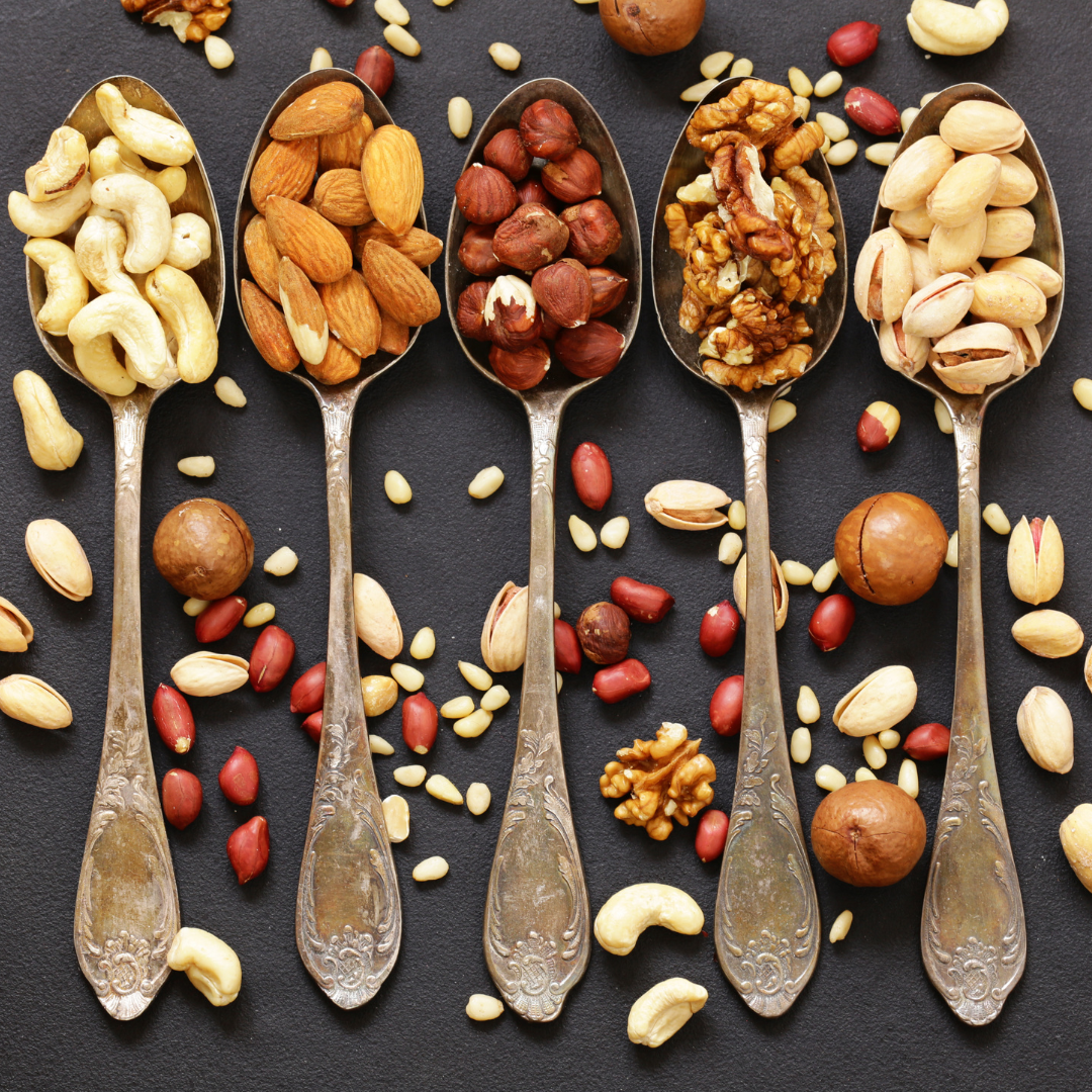 spoons of seeds and nuts